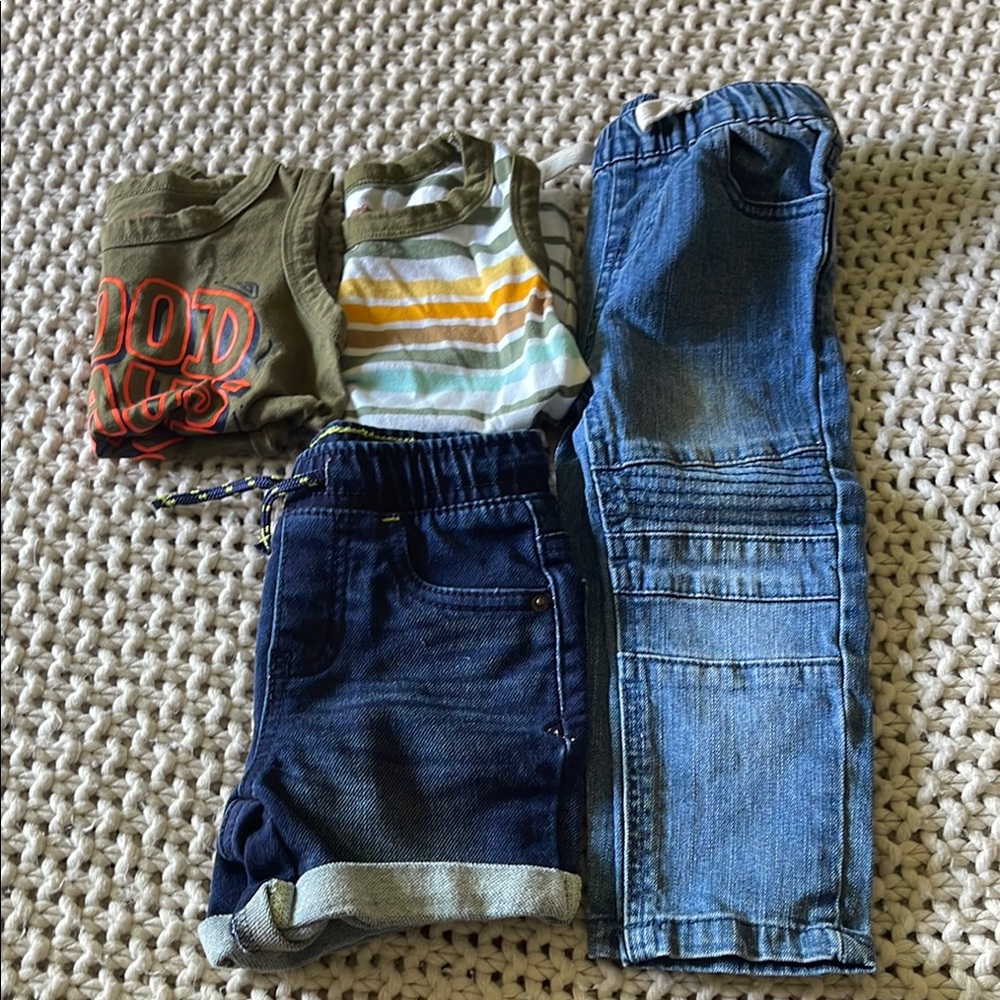 Cat & Jack Summer Bundle Toddler Boy 18M Jean Shorts & Pants, 2 Tank Tops.